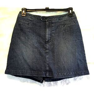 Tailored Dark Wash Denim Skort Women’s Mini A-Line Trouser Style Casual Chic 10